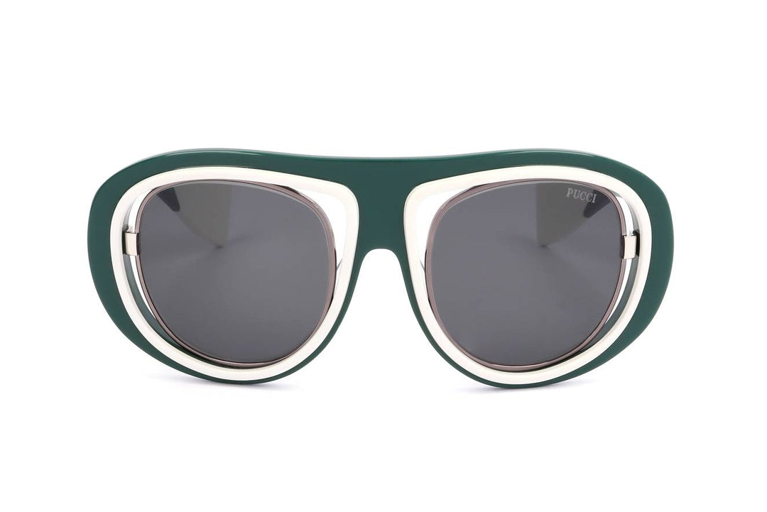 Sculptural Dark Green & White Frame Sunglasses