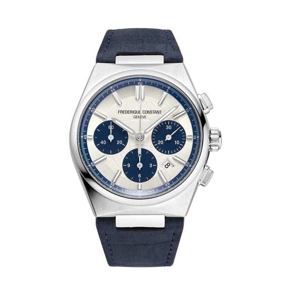 Frederique Constant Silver Chronograph Leather Watch