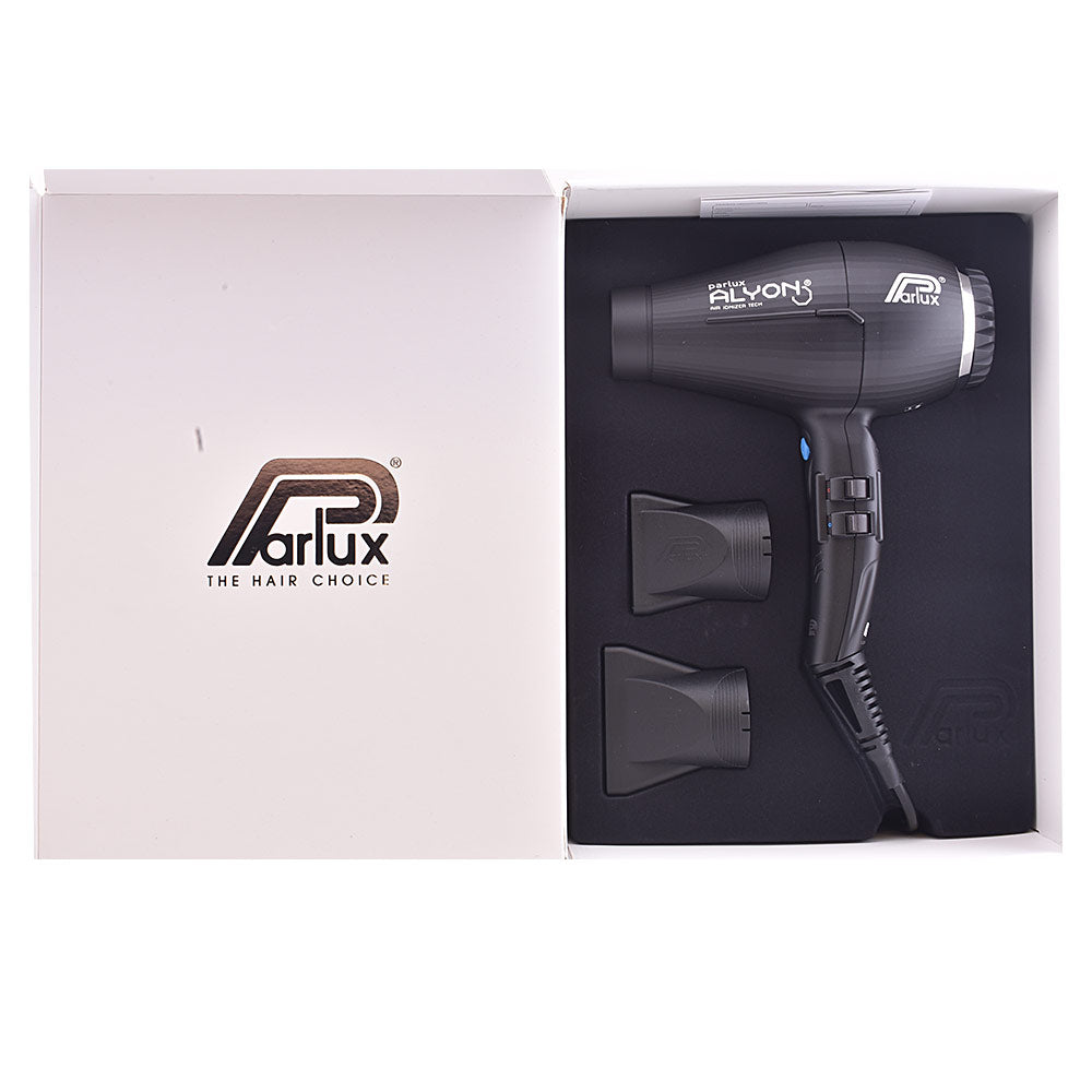 Matte black professional hair dryer, 2250W, two nozzles, 3 m cable