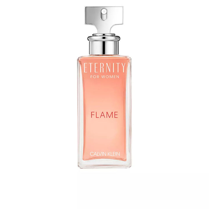100 ml red-tinted Eternity Flame eau de parfum bottle, floral oriental fragrance