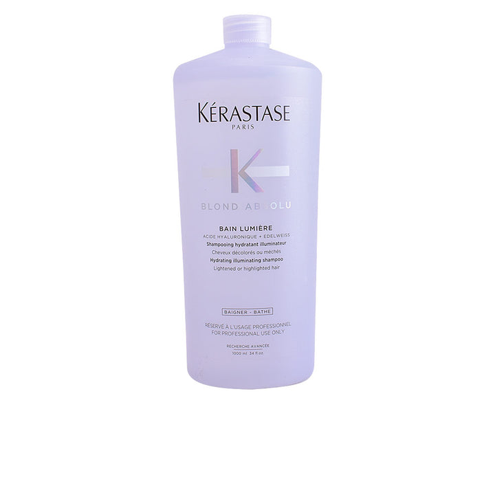 Tall bottle of hydrating blonde shampoo, 1000 ml, hyaluronic and Edelweiss