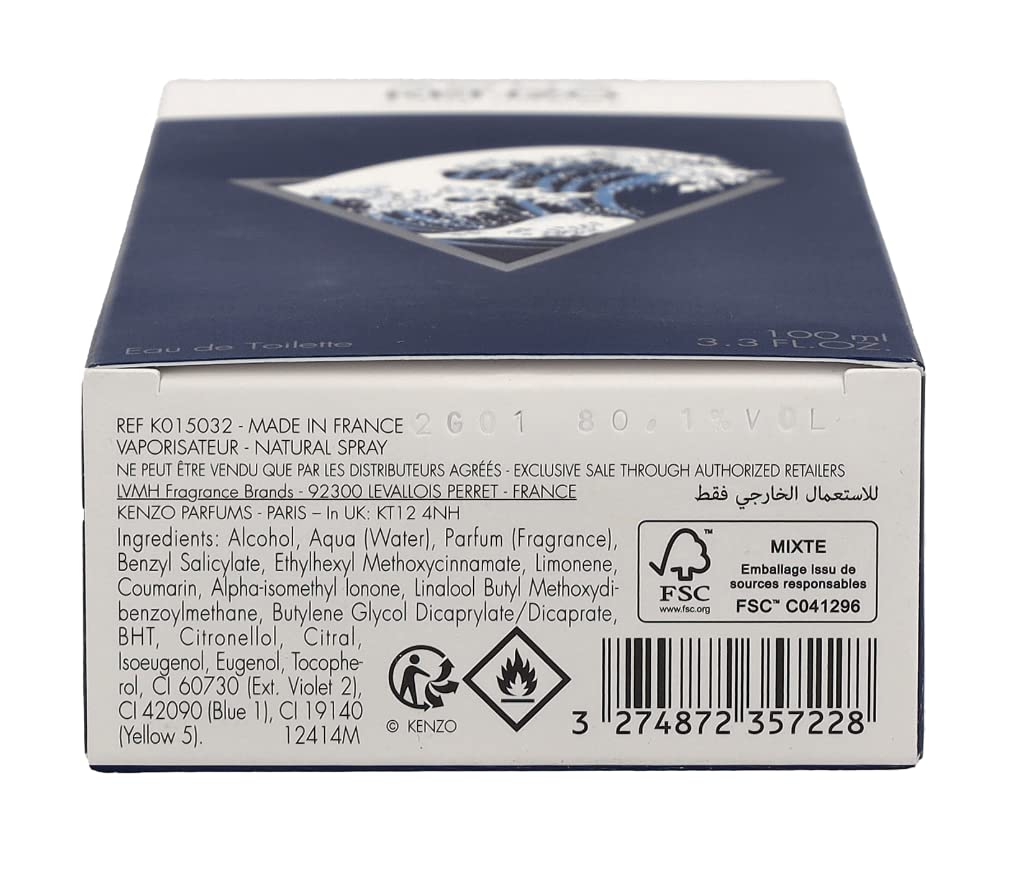 Cobalt-blue bottle engraved with Hokusai wave, 100 ml Eau de Toilette for Man