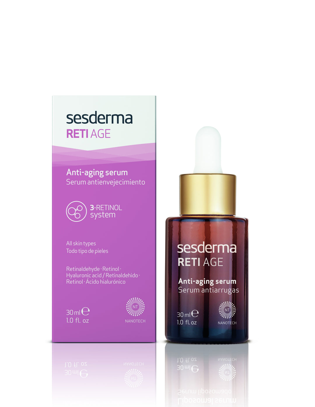 30 ml amber bottle of anti‑ageing retinol serum with pipette, labelled for Women