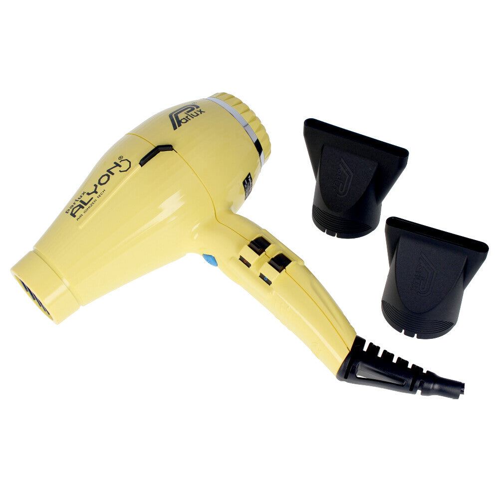 Matte black professional hair dryer, ergonomic handle, two nozzles, 3 m cable