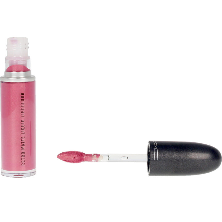 Metallic rose liquid lip colour in 5 ml bottle with angled applicator, matte metallic finish