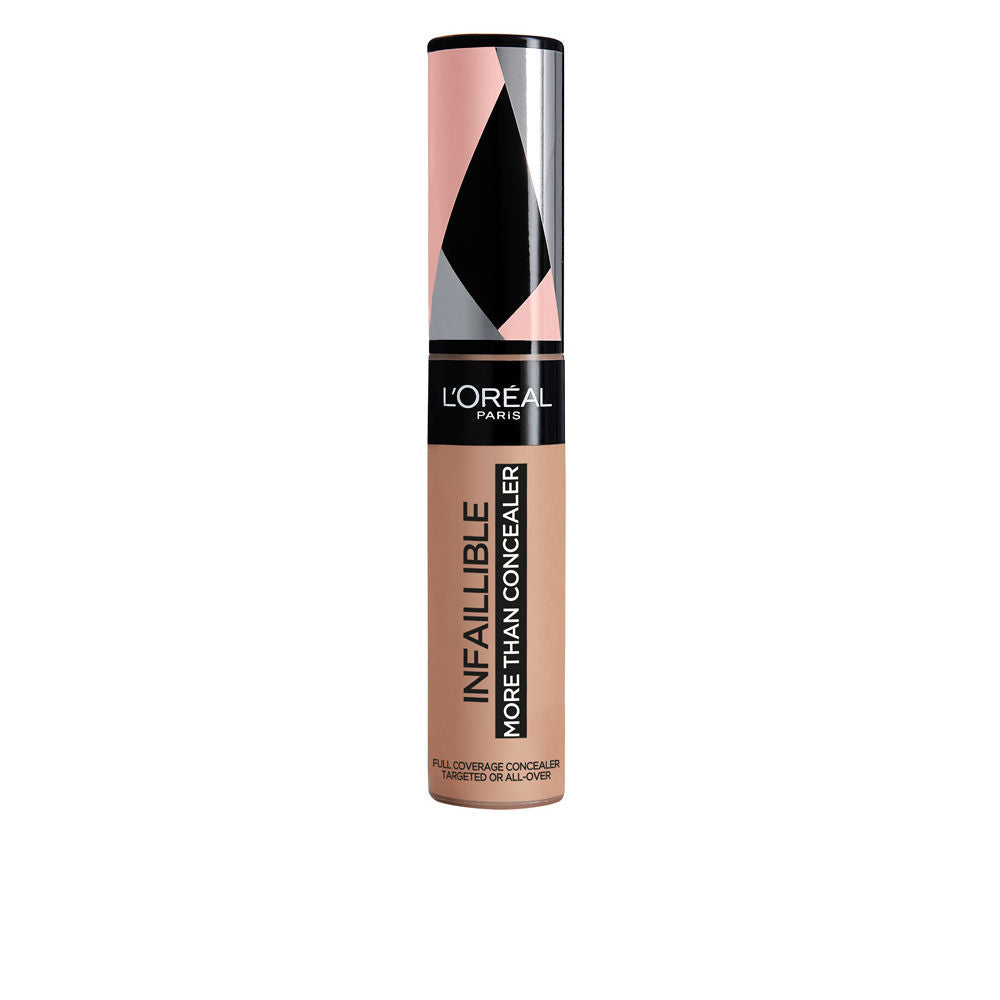 Tube of full-coverage concealer with large doe-foot applicator, shade 329 Cashew, 11 ml
