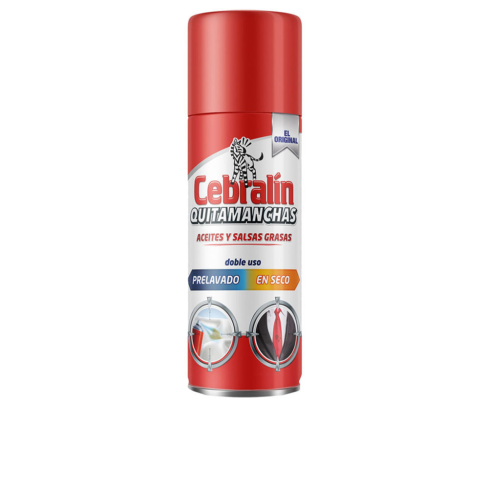 Slim spray bottle of Cebralin dry stain remover positioned beside a folded shirt