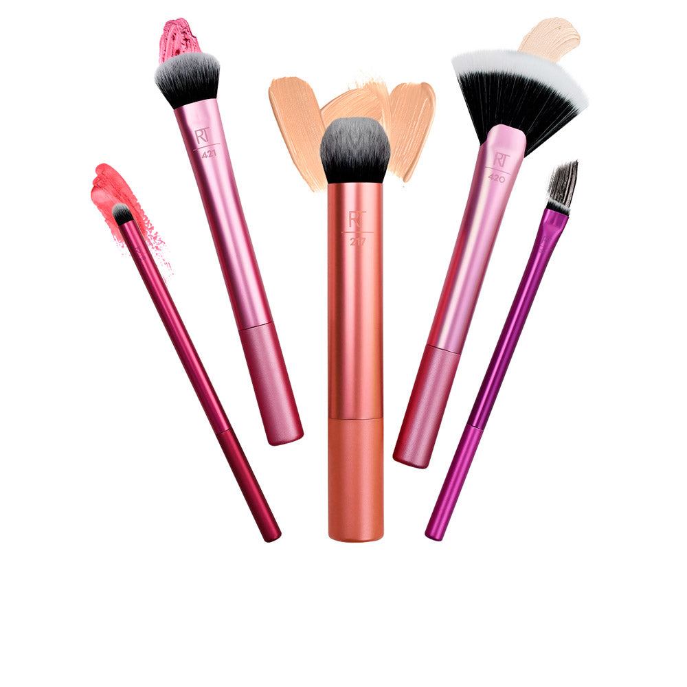 Five-piece synthetic brush set with colour-coded handles and aluminium ferrules