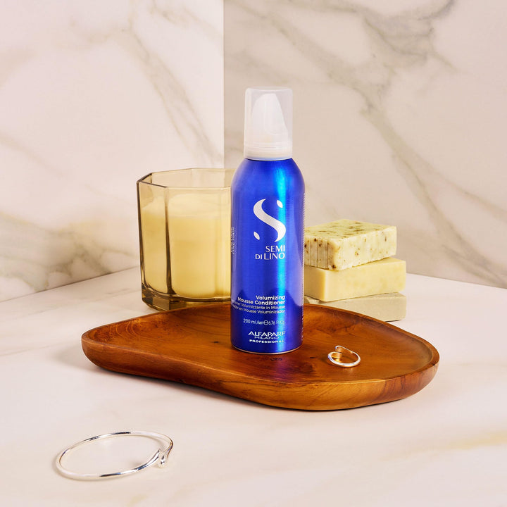 200 ml white mousse conditioner bottle for fine, low-volume hair, volumising formula