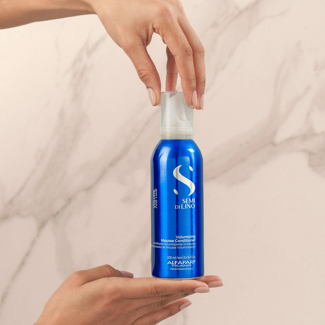 200 ml white mousse conditioner bottle for fine, low-volume hair, volumising formula