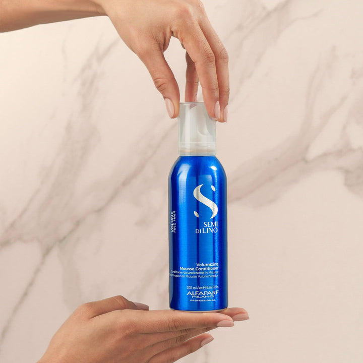 200 ml white mousse conditioner bottle for fine, low-volume hair, volumising formula