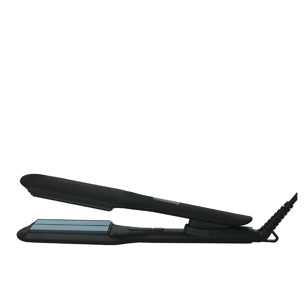Sleek hair straightener with silicone-edged plates and swivel cord, black finish