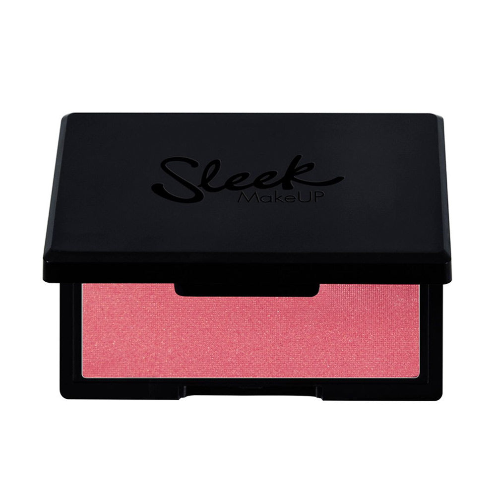 Round pressed powder blush pan in warm rose shade, 5.7 g, compact