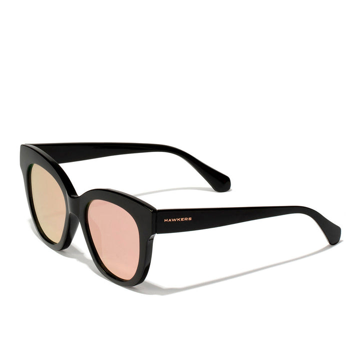 Black butterfly sunglasses with rose-gold temples, 140 mm temple length