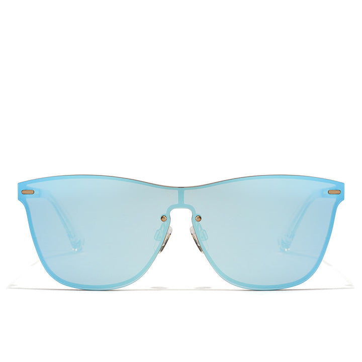 Unisex square stainless steel sunglasses with blue lenses, 50 mm
