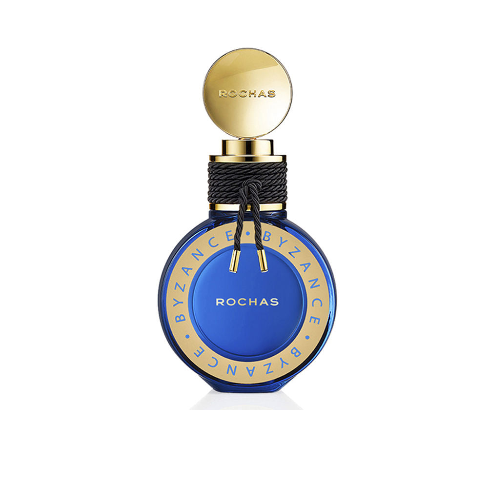Deep blue jewel-like 90 ml perfume bottle with gold accents, oriental floral fragrance