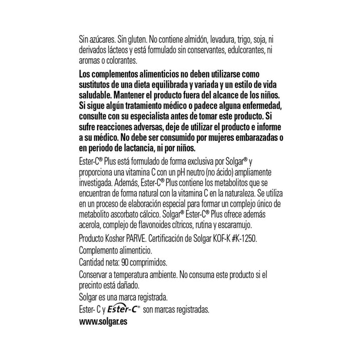 Bottle of 90 buffered Ester‑C 1000 mg vitamin C tablets, vegan, sugar‑free