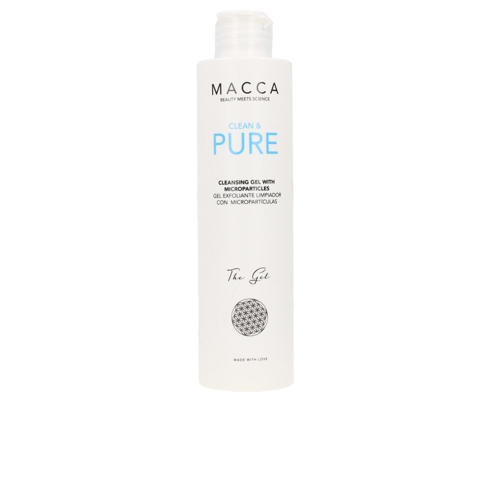 Clear gel cleanser with micro‑particles; 200 ml pump bottle for Unisex use