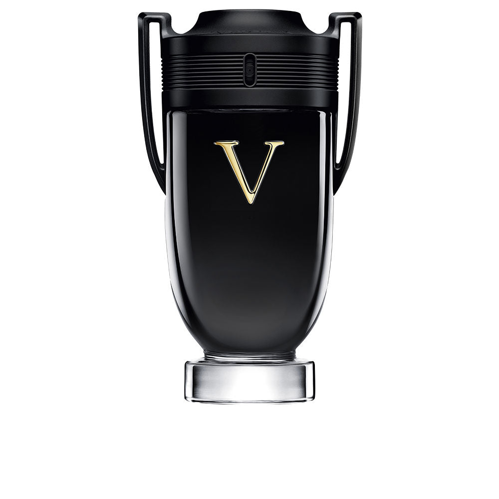 Glossy black 100 ml eau de parfum bottle with gold V and matte black cap