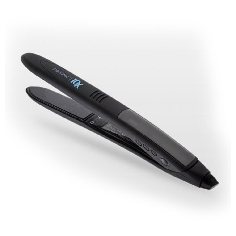 Sleek black flat iron with vibrating mineral-infused plates, swivel cord