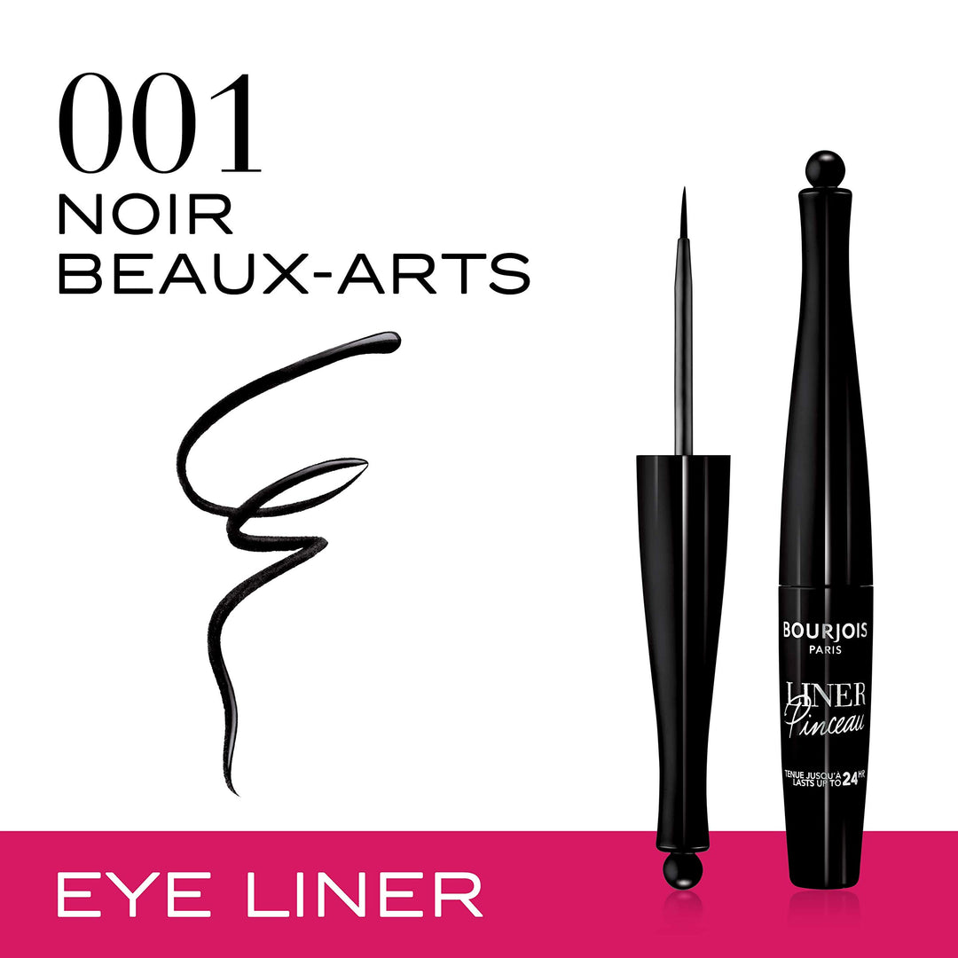 Slim black liquid eyeliner pen with fine brush applicator, 2.5 ml