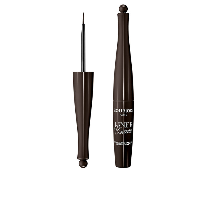 Slim brown liquid eyeliner with fine brush applicator, 2.5 ml tube