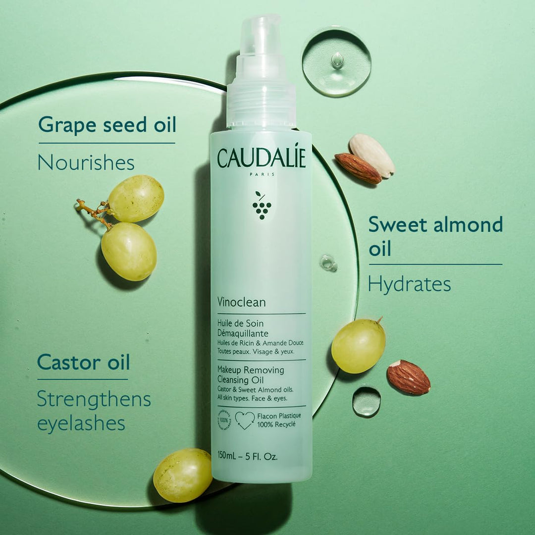 150 ml bottle of botanical cleansing oil with pump, clear golden oil