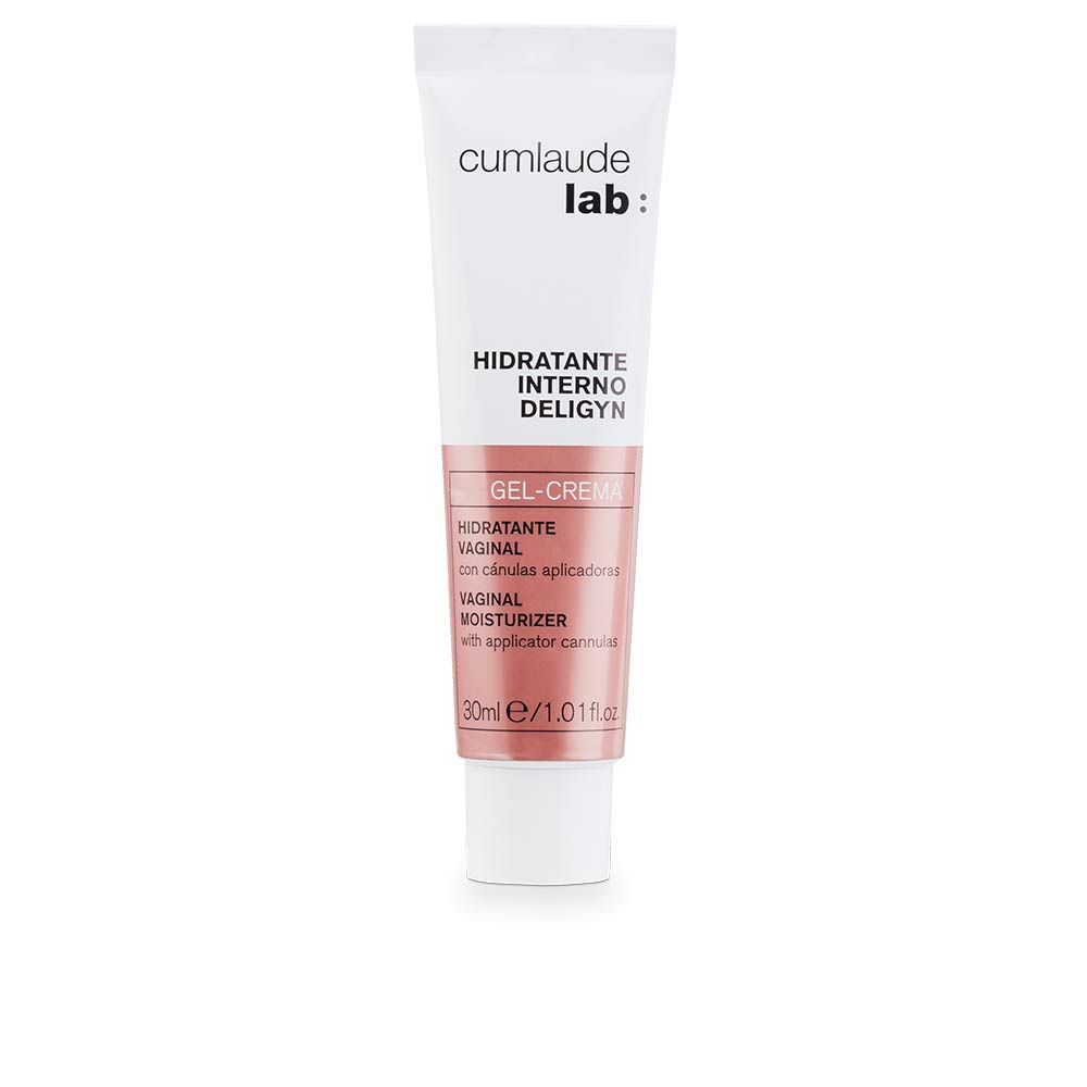 Minimalist white and rose gold plastic gel-cream tube with screw cap, tactile matte finish, Cumlaude Lab