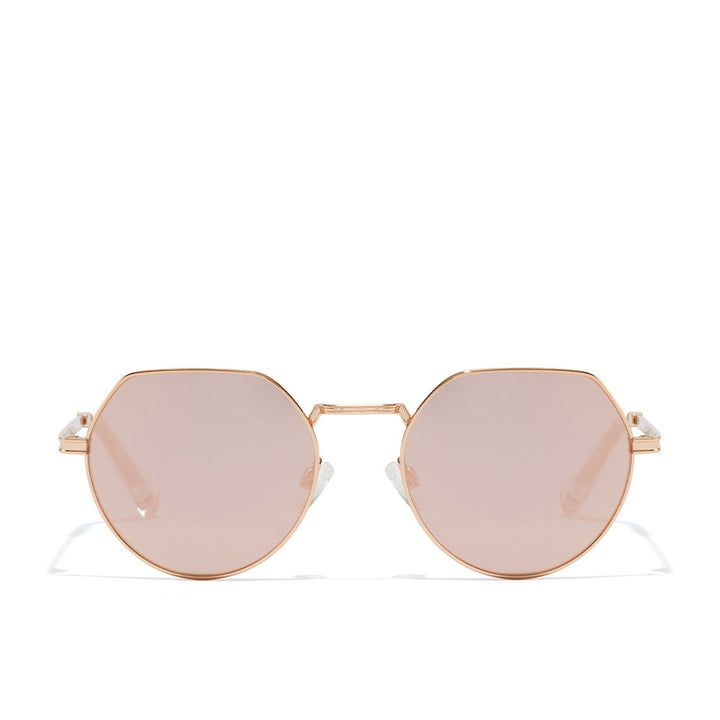Matte rose-gold stainless steel sunglasses with semi-round dark lenses, Unisex