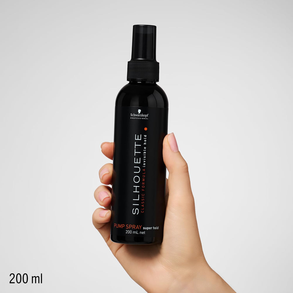 200 ml non‑aerosol super hold pump hair spray, clear glossy finish