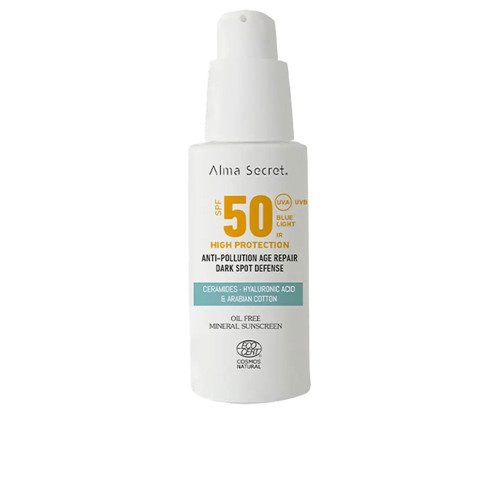 50 ml tube of lightly tinted mineral SPF50 facial cream, breathable texture