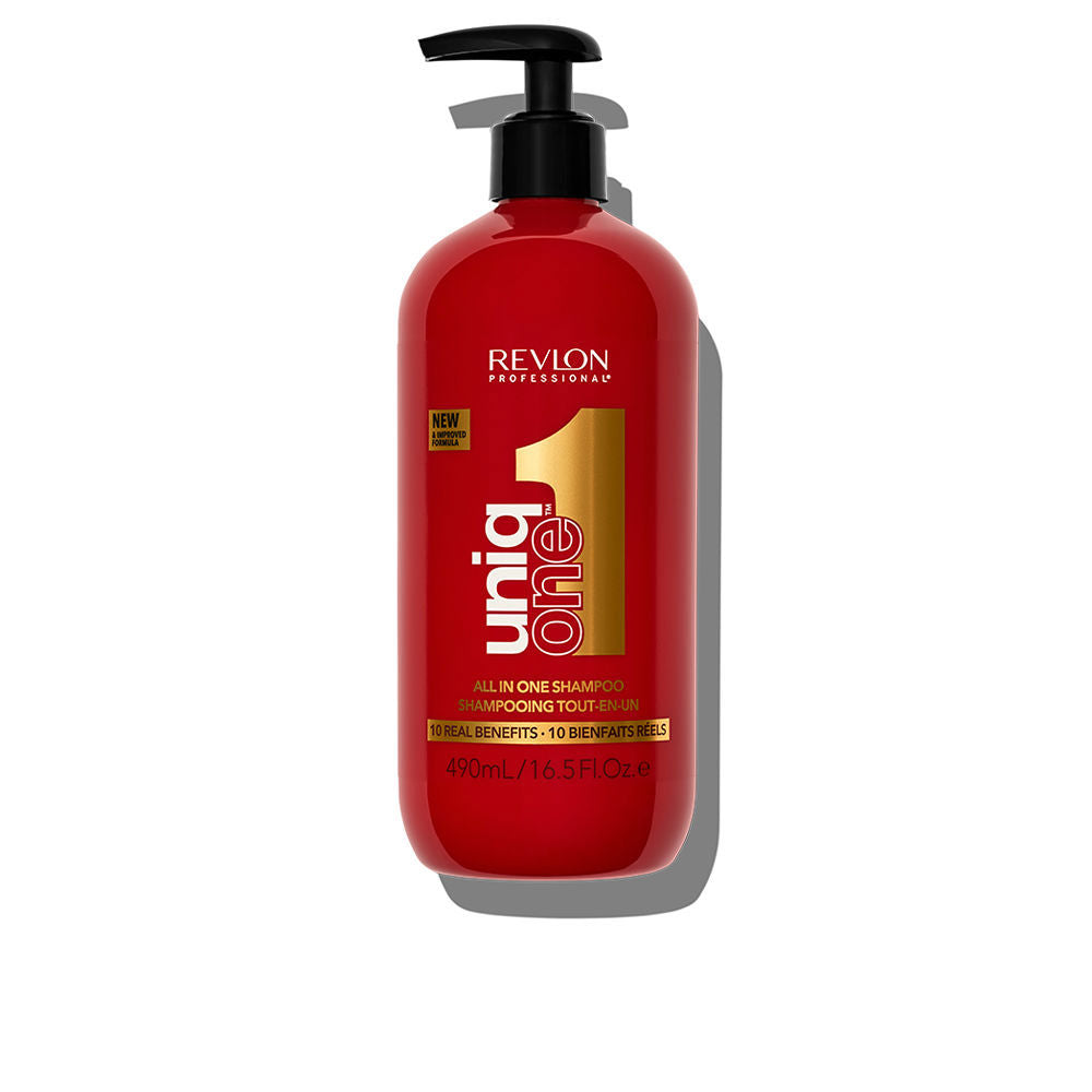 490 ml bottle of all‑in‑one repairing shampoo, Unisex, ten benefits