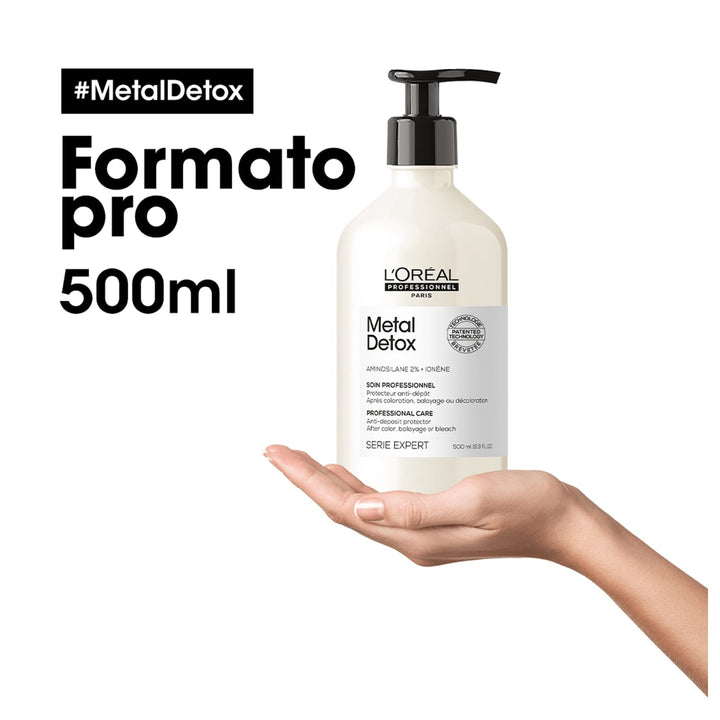 500 ml bottle of Metal Detox pre‑shampoo conditioner for coloured hair