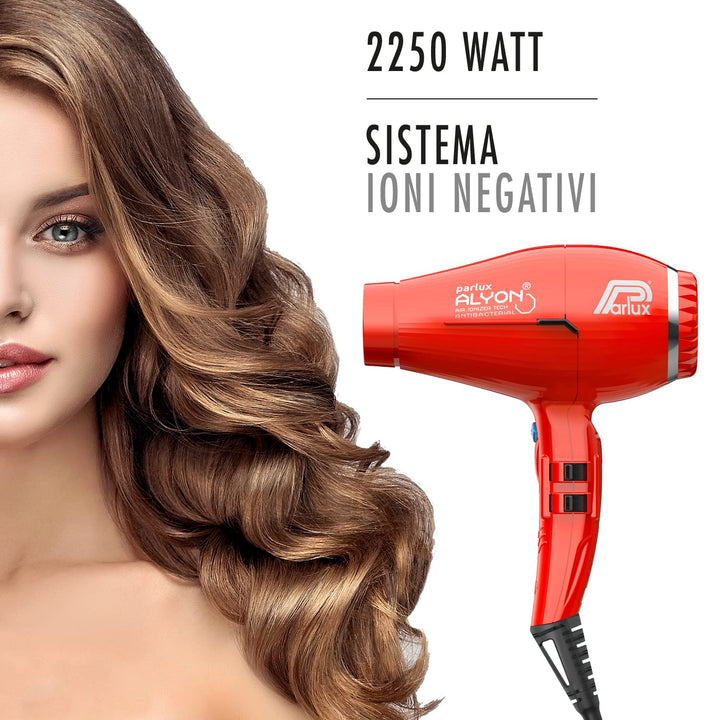 Matte black professional hair dryer with two nozzles and ergonomic handle, 3 m cable