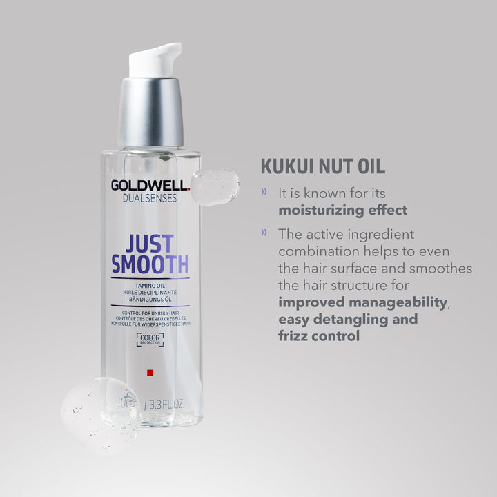 Bottle of smoothing kukui hair oil, 100 ml, shiny amber liquid