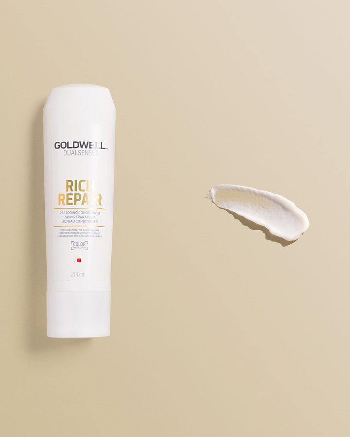 200 ml tube of restoring conditioner for dry, damaged hair, creamy texture