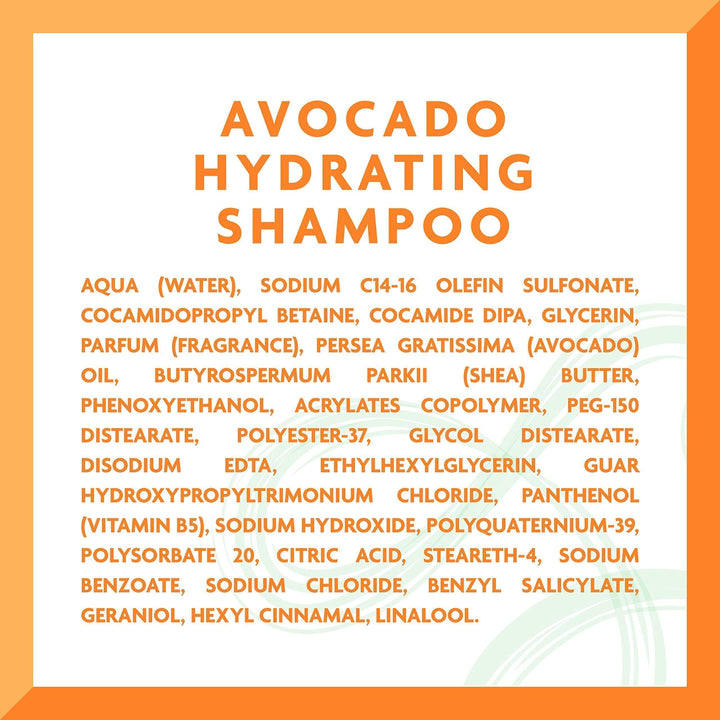 400 ml shampoo bottle labelled Avocado &amp; Shea, for dry curly hair, pump cap