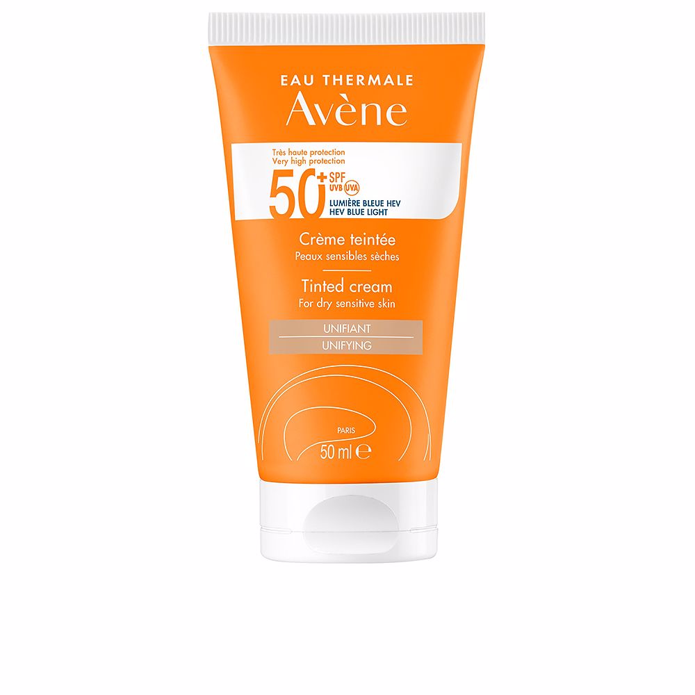 50 ml tinted SPF 50+ hydrating face cream tube, lightweight textured finish
