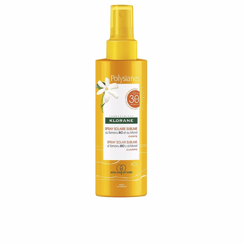 200 ml spray bottle of Monoï & Tamanu SPF 30 body sunscreen, lightweight mist