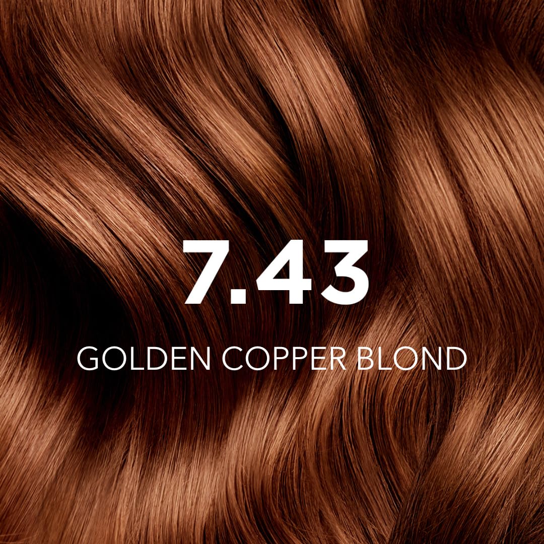 Tube of golden‑copper gel hair colour, 7.43 shade, silicone‑free formula