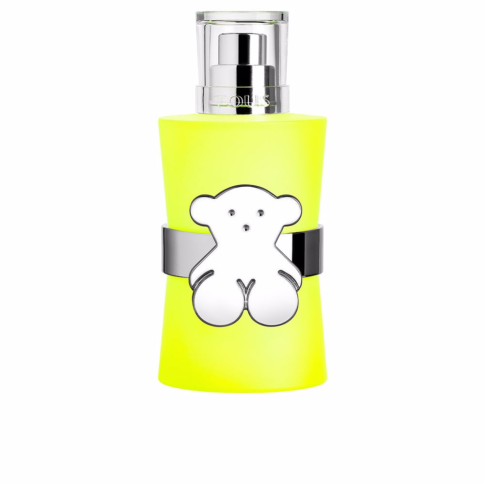 Tapered lime-green 50 ml perfume bottle with chromed band and logo