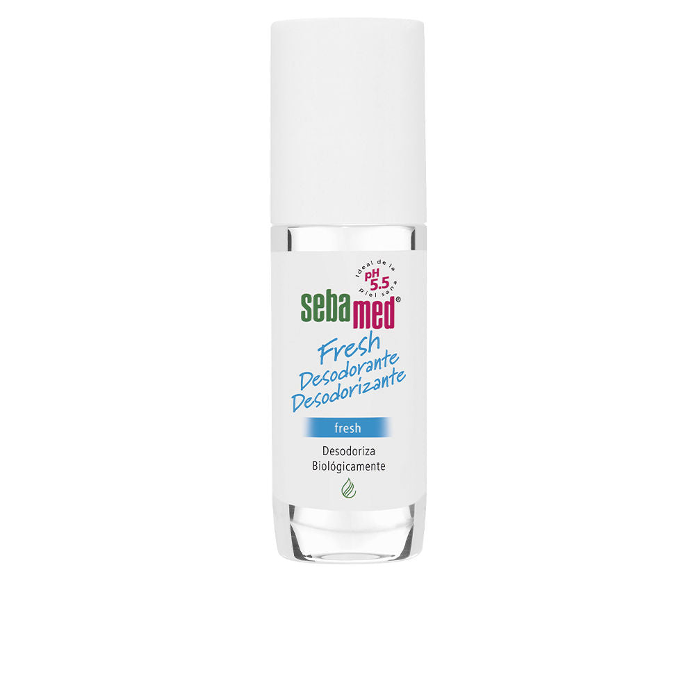 50 ml unisex roll‑on deodorant in clear bottle, pH 5.5, travel size