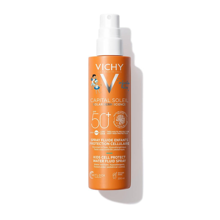Vichy white and orange SPF50+ spray bottle for children&