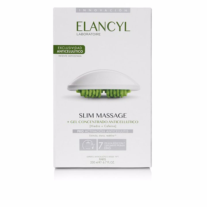 Elancyl Slim Massage Set: anti-cellulite gel and dual-roller massage glove displayed