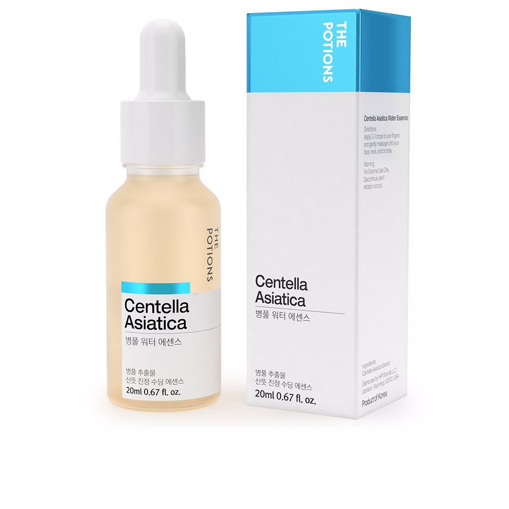 Small 20 ml bottle of clear Centella essence, minimalist label
