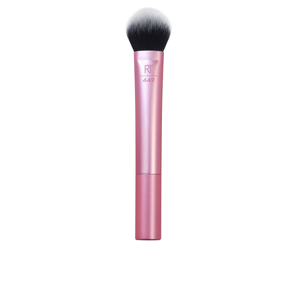 Tapered cone-shaped synthetic cheek brush for precise blush and contour, vegan