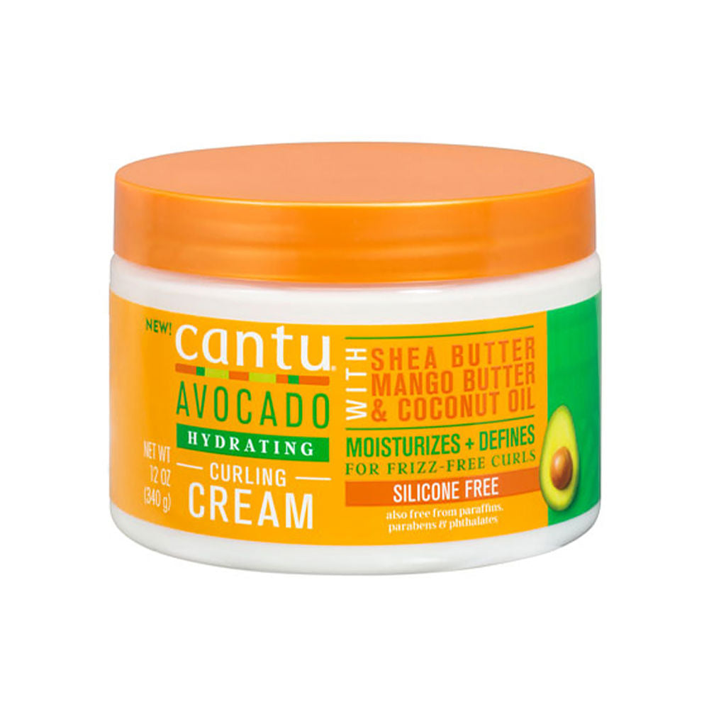 Jar of creamy avocado curl cream, 340 g, cream texture visible