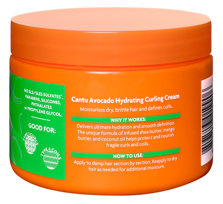 Jar of creamy avocado curl cream, 340 g, cream texture visible