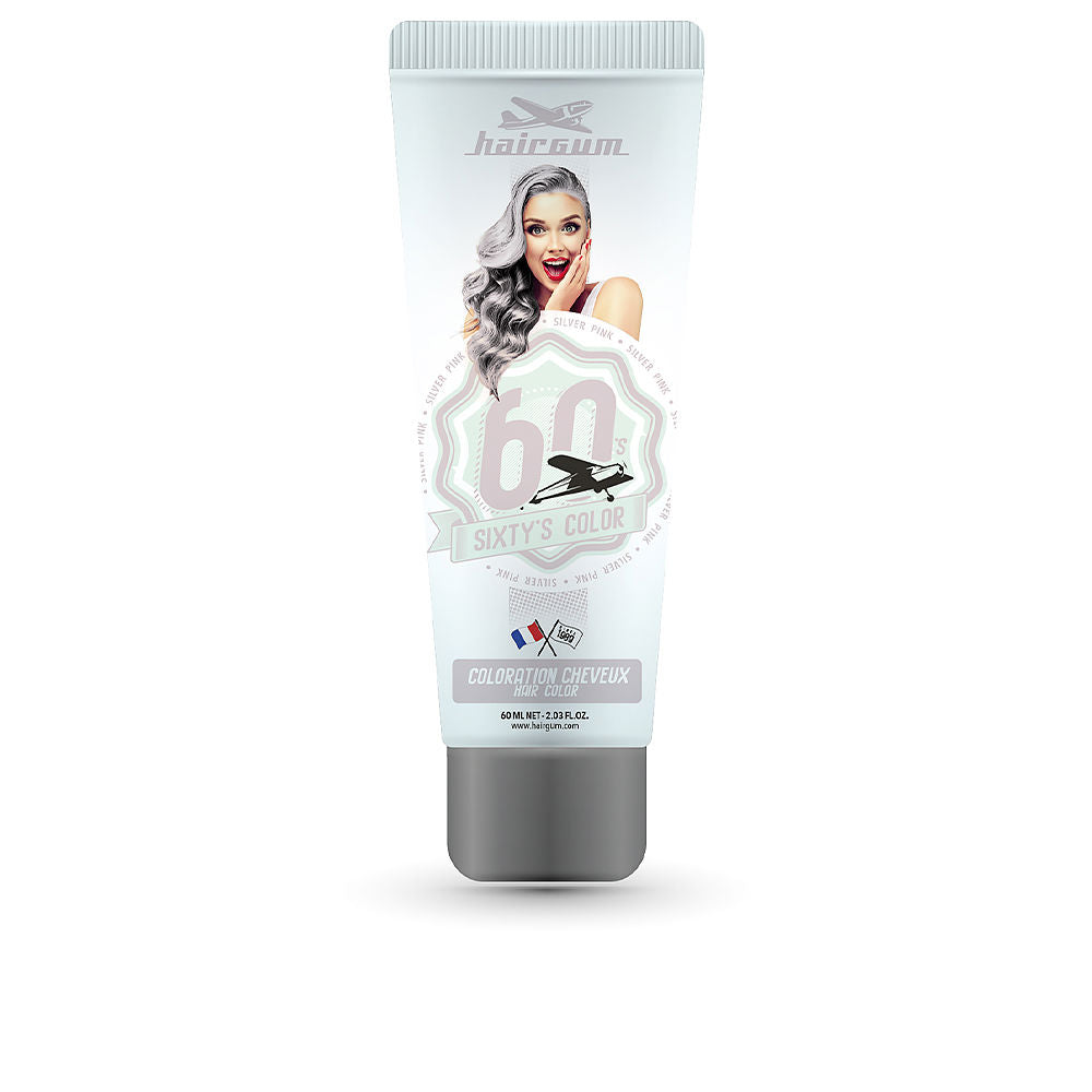 60 ml tube of semi-permanent silver-pink hair cream on white background