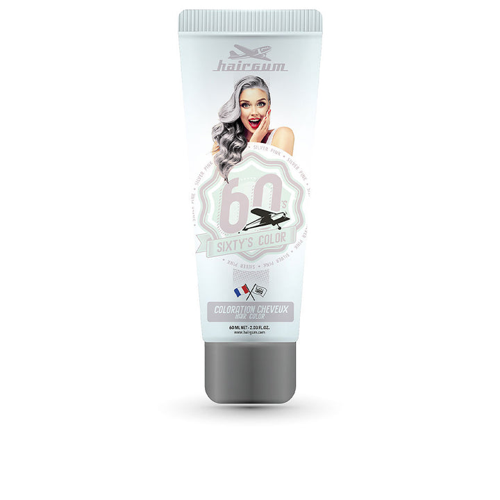 60 ml tube of semi-permanent silver-pink hair cream on white background